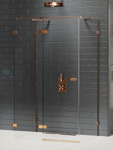 New Trendy Avexa Copper Brushed kabina prysznicowa 100x110 cm prostokątna przyścienna lewa miedź szczotkowana/szkło przezroczyste